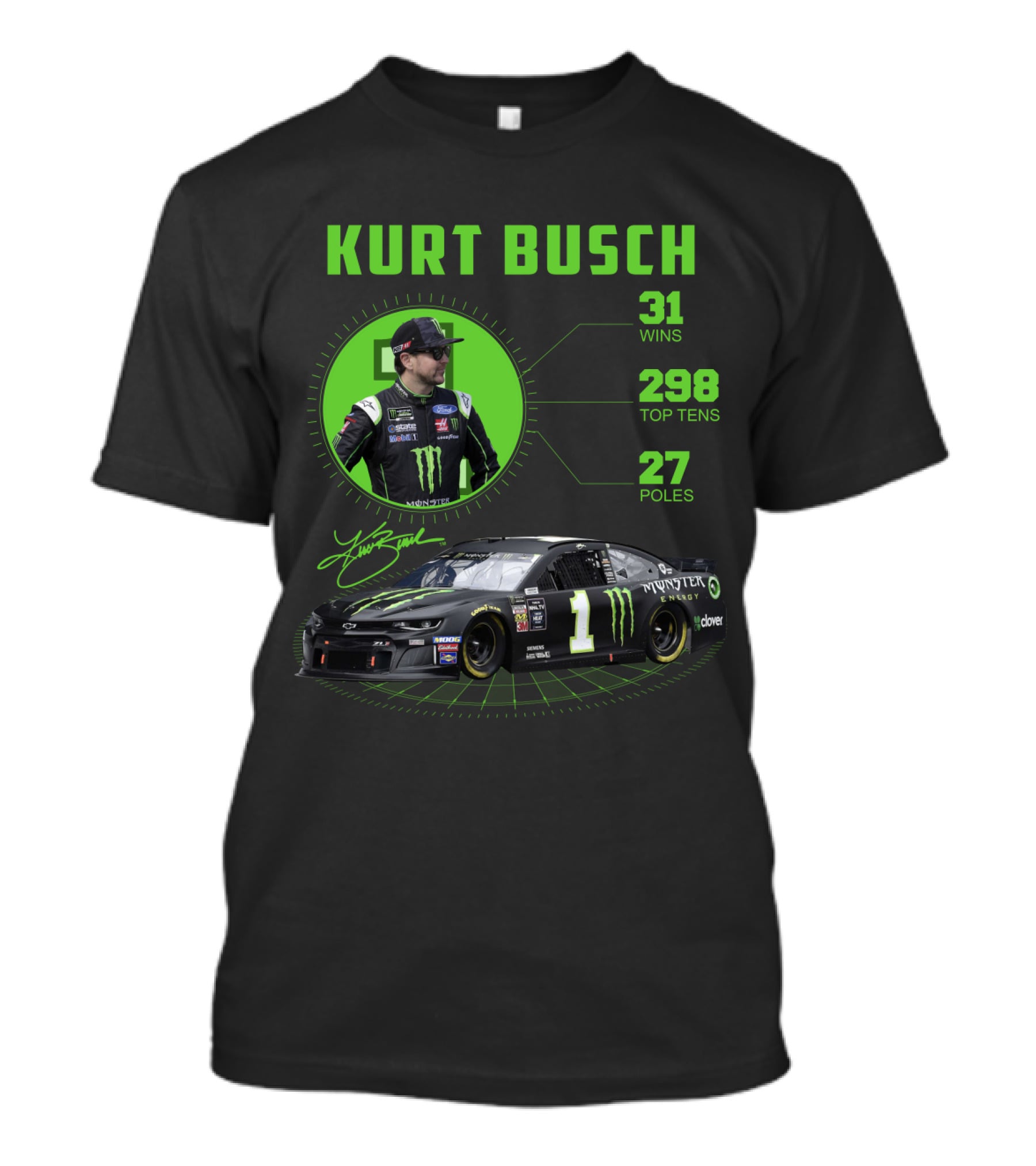 Kurt Busch 31 Wins 298 Top Tens 27 Poles Monster Energy Racing T-Shirt