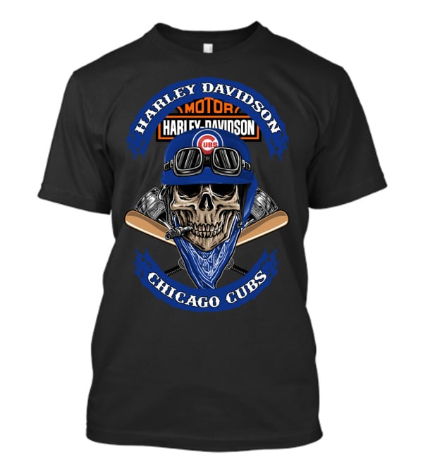 Harley Davidson Chicago Cubs Skull Helmet Cigars T-Shirt