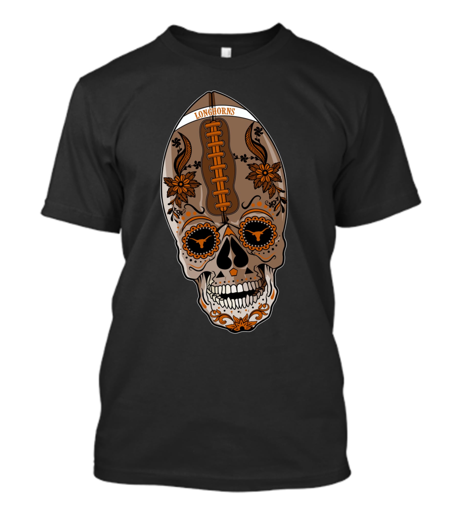 Longhorns Sugar Skull Football Floral T-Shirt