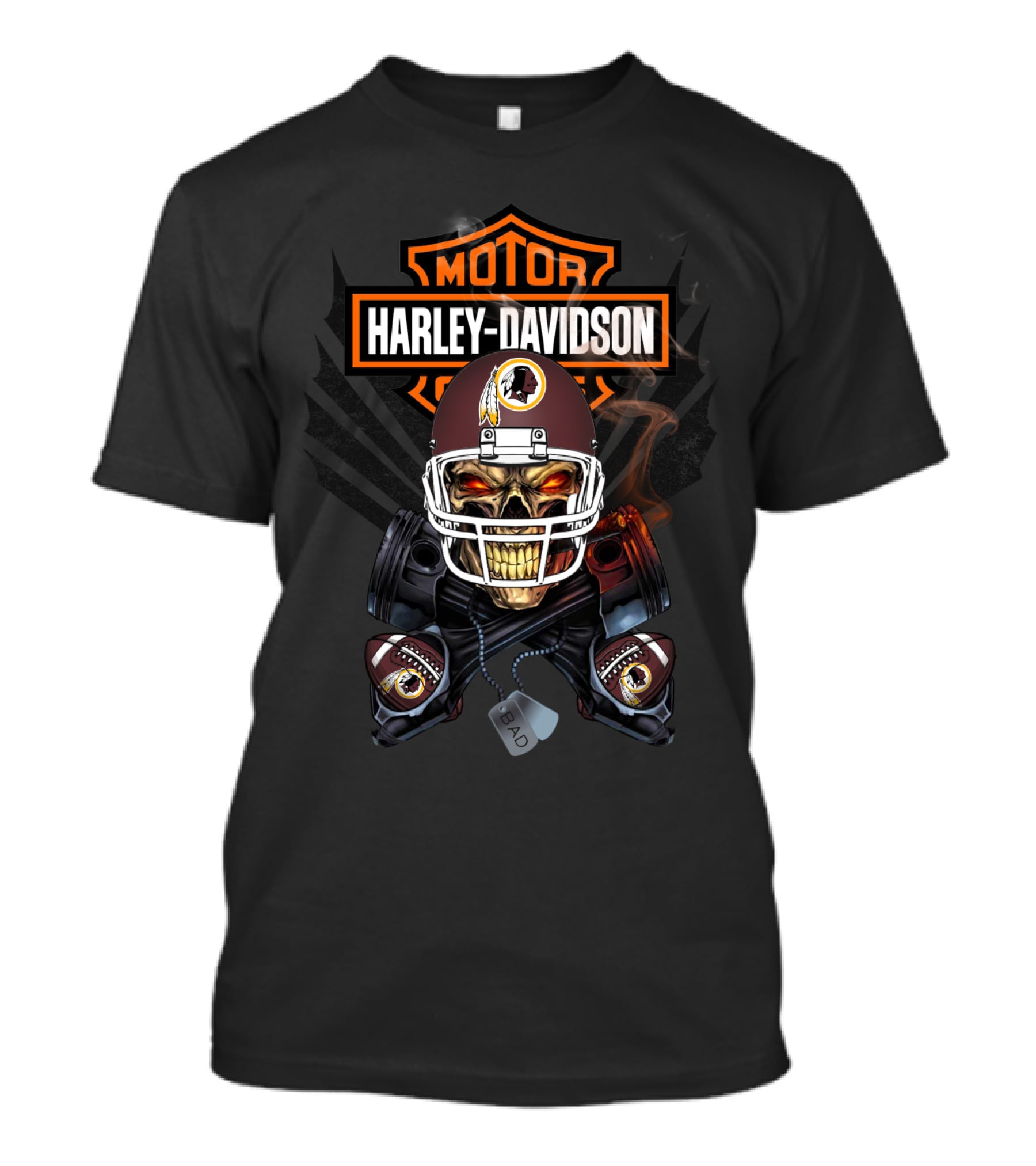 Harley Davidson Motor Skull Nfl Wr Football Helmet Logo Redskins T-Shirt