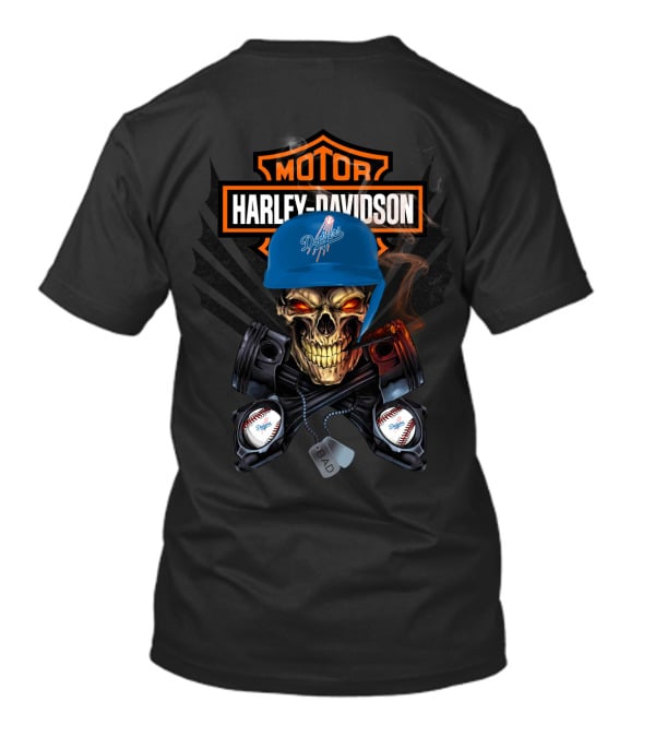 Harley Davidson Motor Skull With Baseball And Dodgers Helmet T-Shirt