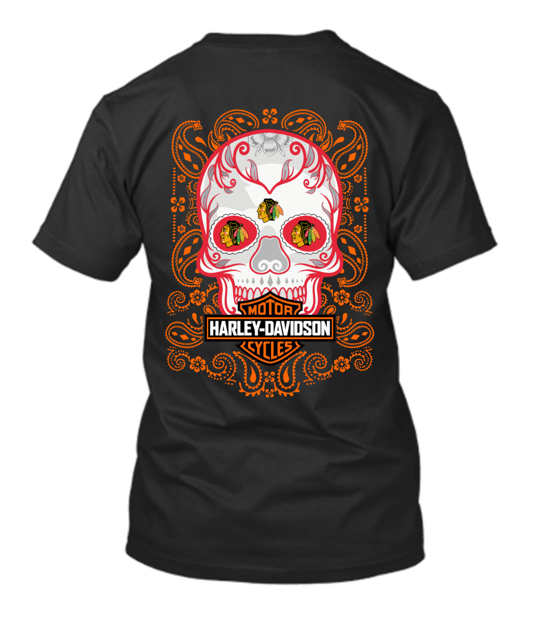 Harley Davidson Motor Cycles Nhl Chicago Blackhawks Skull Design 102 T-Shirt