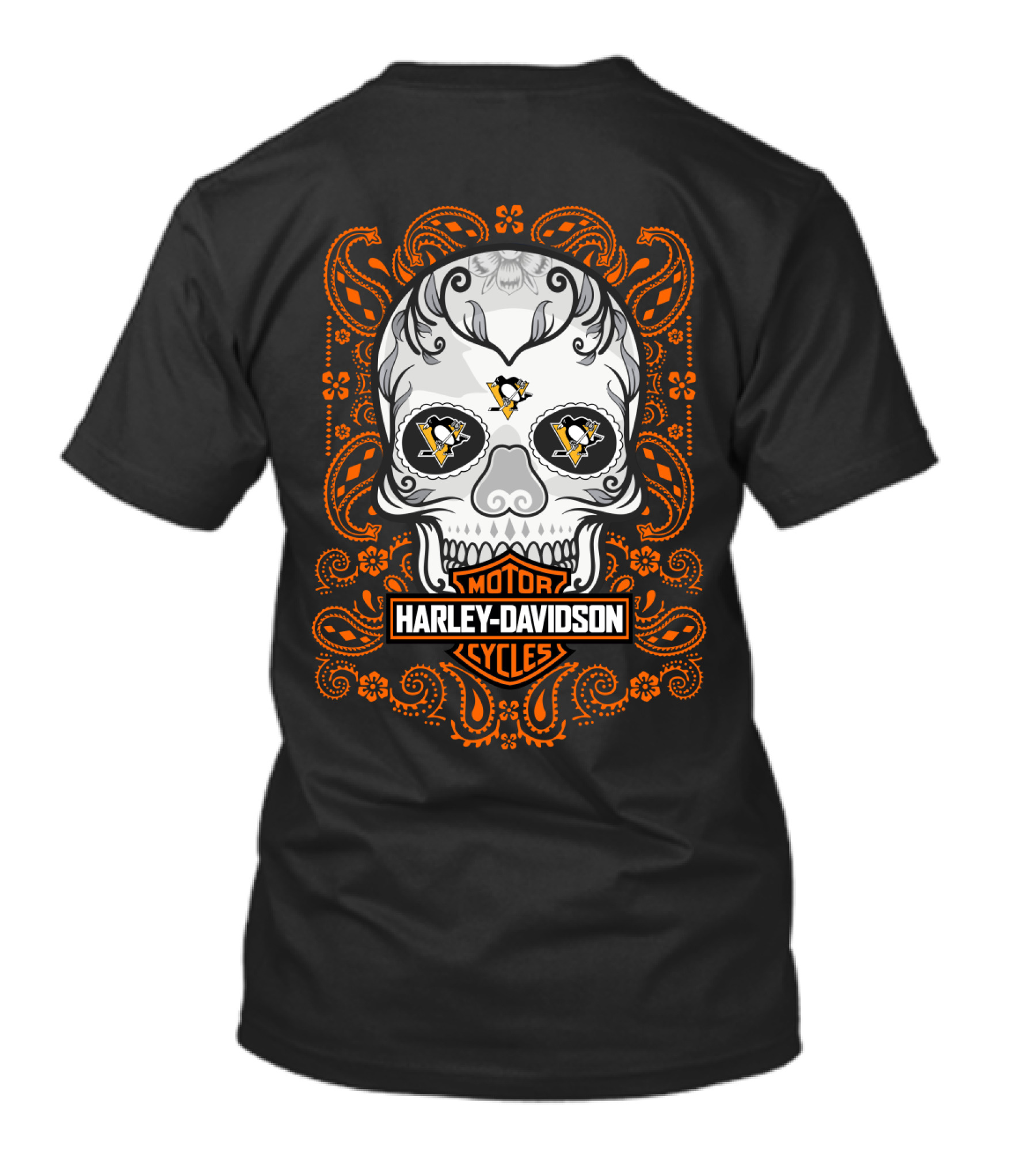 Harley Davidson Motor Cycles Skull Nhl Penguins T-Shirt