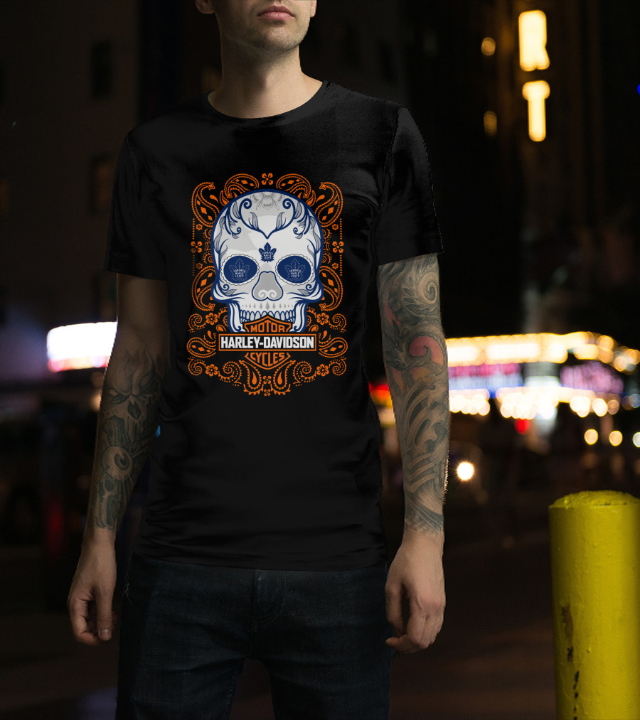 Harley Davidson Cycles Toronto Maple Leafs Nhl Skull T-Shirt