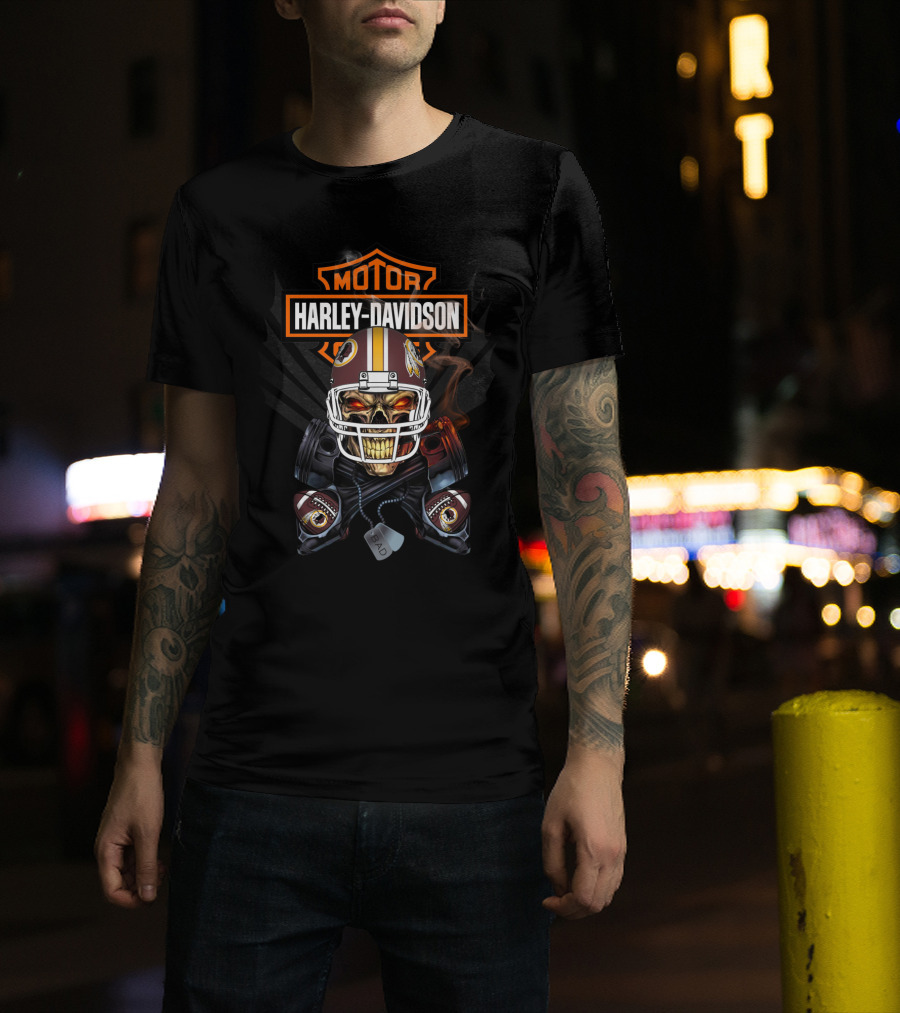 Motor Harley Davidson 106 Washington Redskins Football Skull T-Shirt