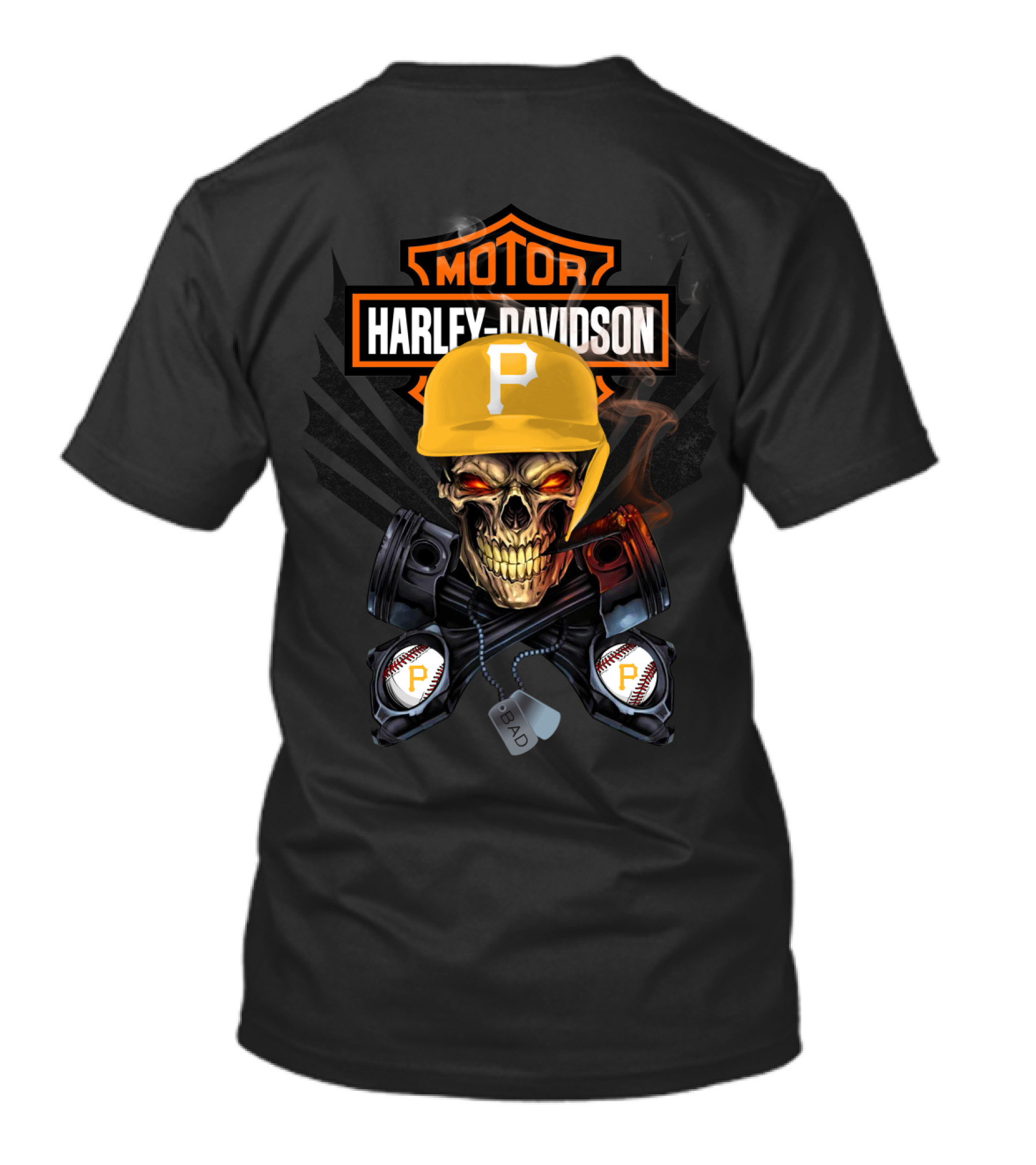 Pittsburgh Pirates Harley Davidson Skull Baseball Motif T-Shirt