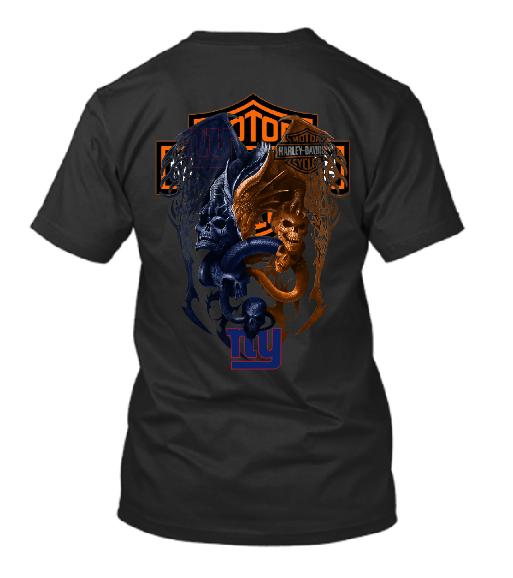 Nyg Harley Davidson Skull And Dragon Nfl T-Shirt