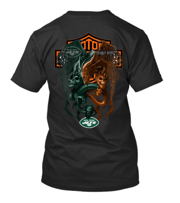 New York Jets Nfl Harley Davidson Skull Serpent T-Shirt