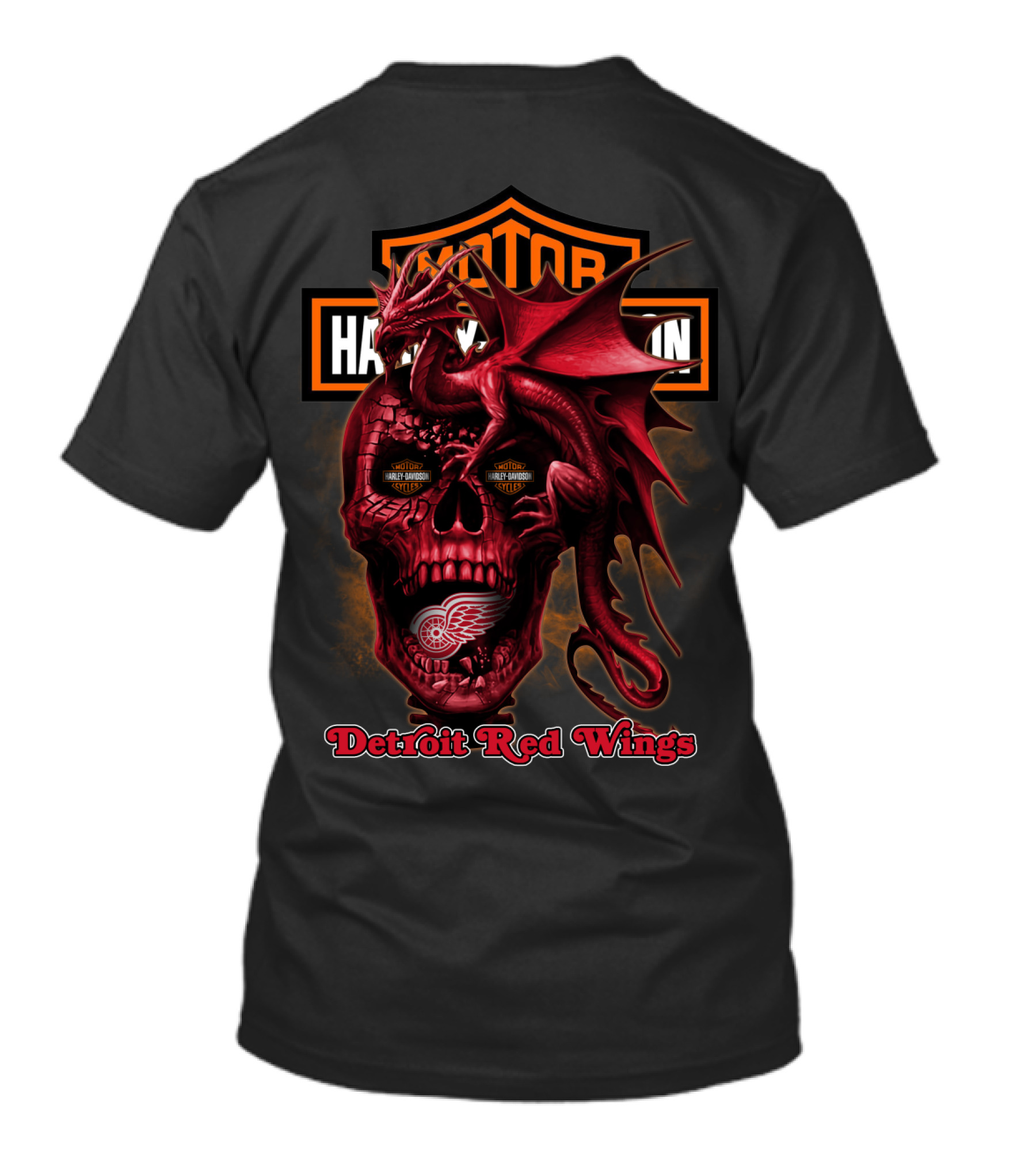 Detroit Red Wings Harley Davidson Skull Dragon T-Shirt