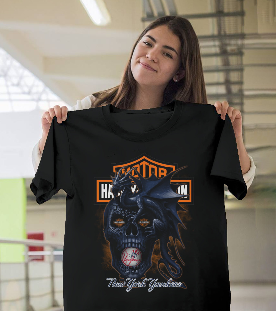 Motor Harley Davidson Cycles New York Yankees Dragon Skull T-Shirt
