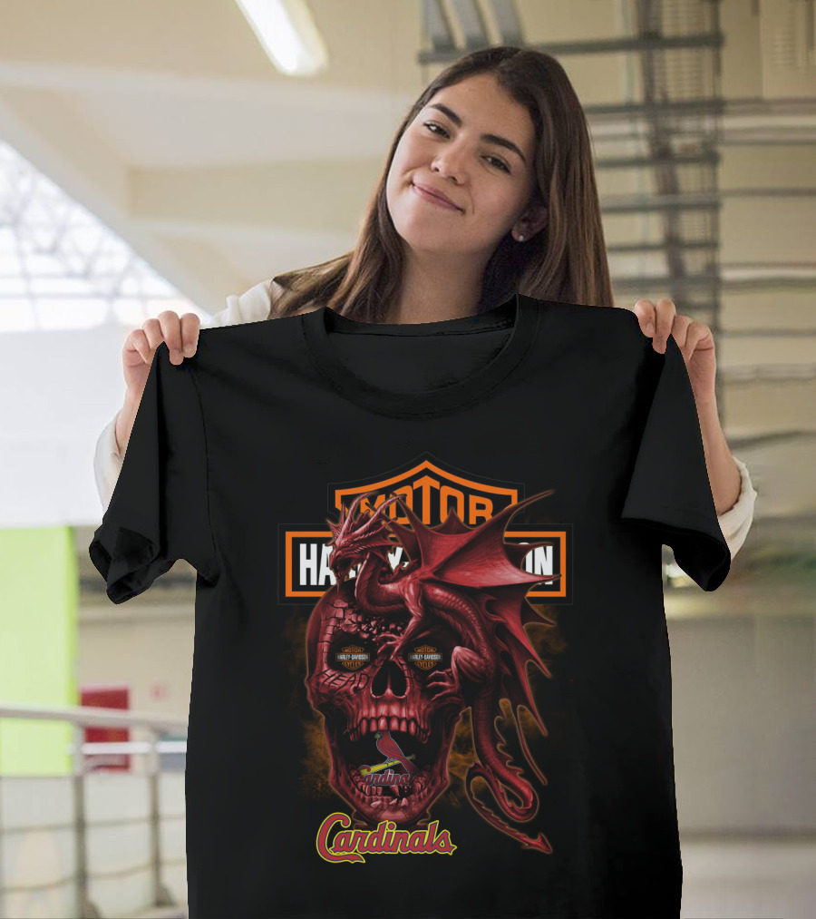 St Louis Cardinals Harley Davidson Dragon Skull T-Shirt