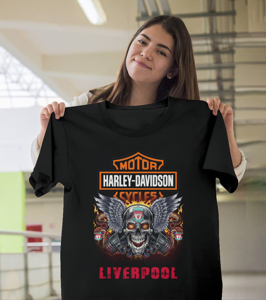 Harley Davidson Cycles Skull Wings Liverpool T-Shirt