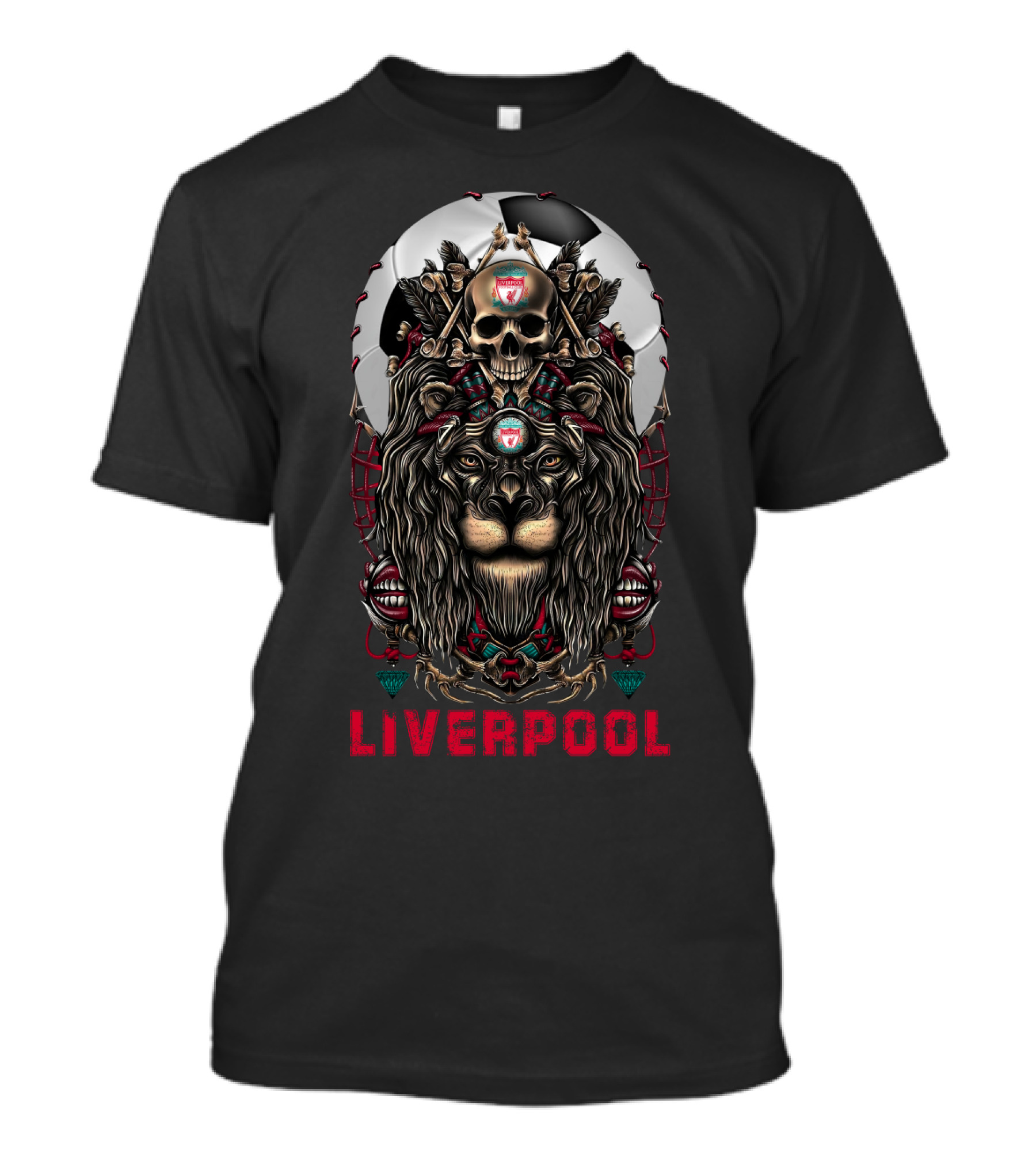 Liverpool Lion Skull Soccer Motif T-Shirt