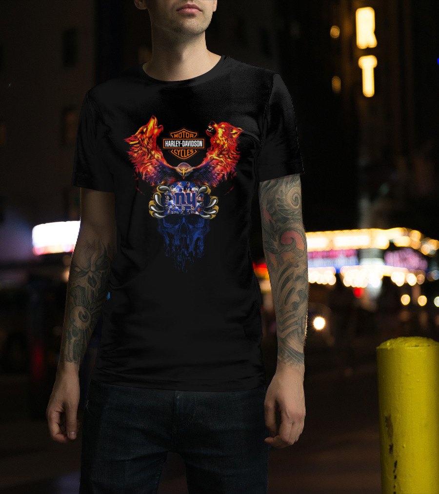 Harley Davidson Motorcycles New York Giants Skull Wolves T-Shirt