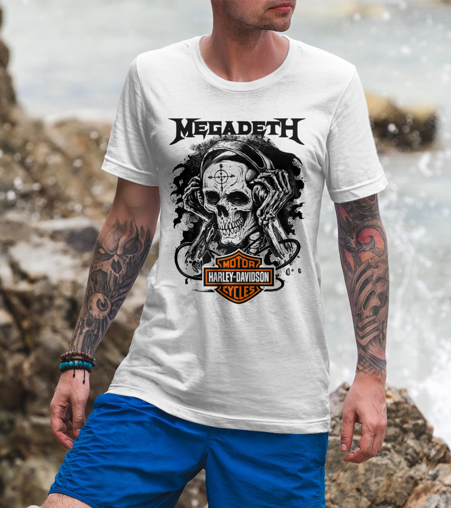 Megadeth Harley Davidson Skeleton Art T-Shirt