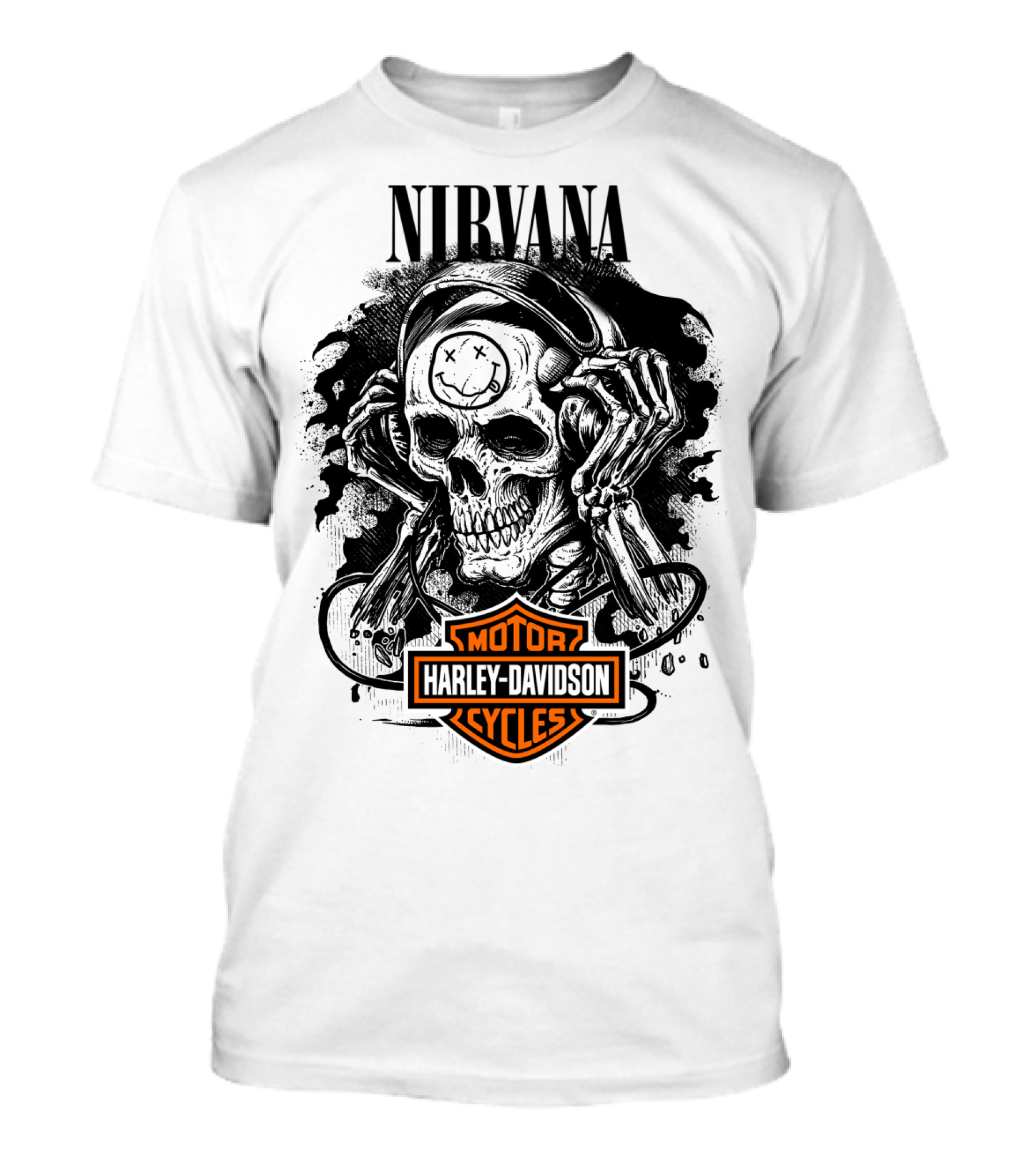 Nirvana Harley Davidson Skull With Headphones T-Shirt