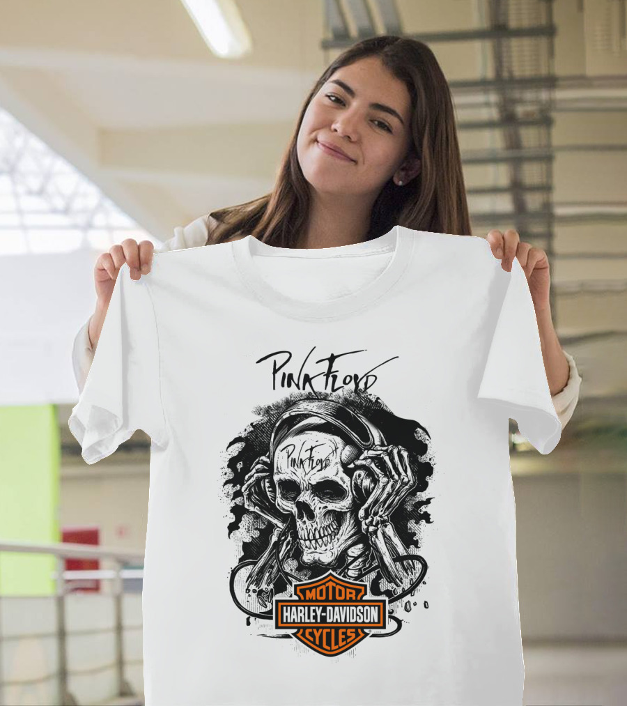 Pink Floyd Harley Davidson Skull With Headphones T-Shirt