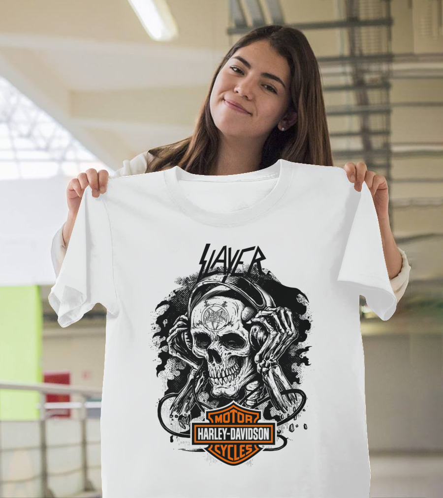 Slayer Skull With Harley Davidson Motorcycles T-Shirt