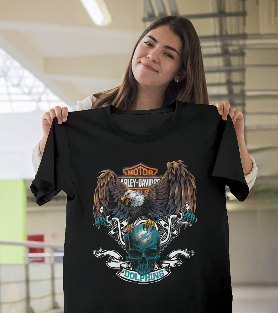 Harley Davidson Miami Dolphins Nfl Eagle Motorcycles T-Shirt