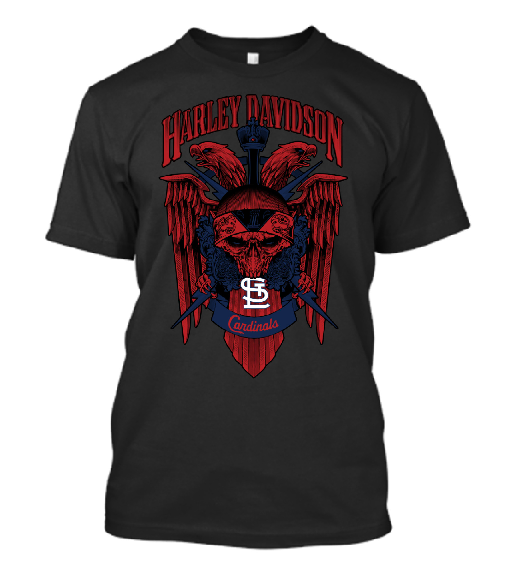 Harley Davidson St Louis Cardinals Mlb 131 Skull And Wings T-Shirt