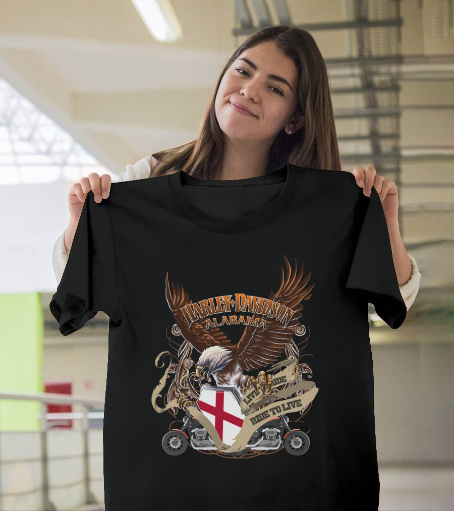 Harley Davidson Alabama Live To Ride Eagle Shield Motorcycle T-Shirt