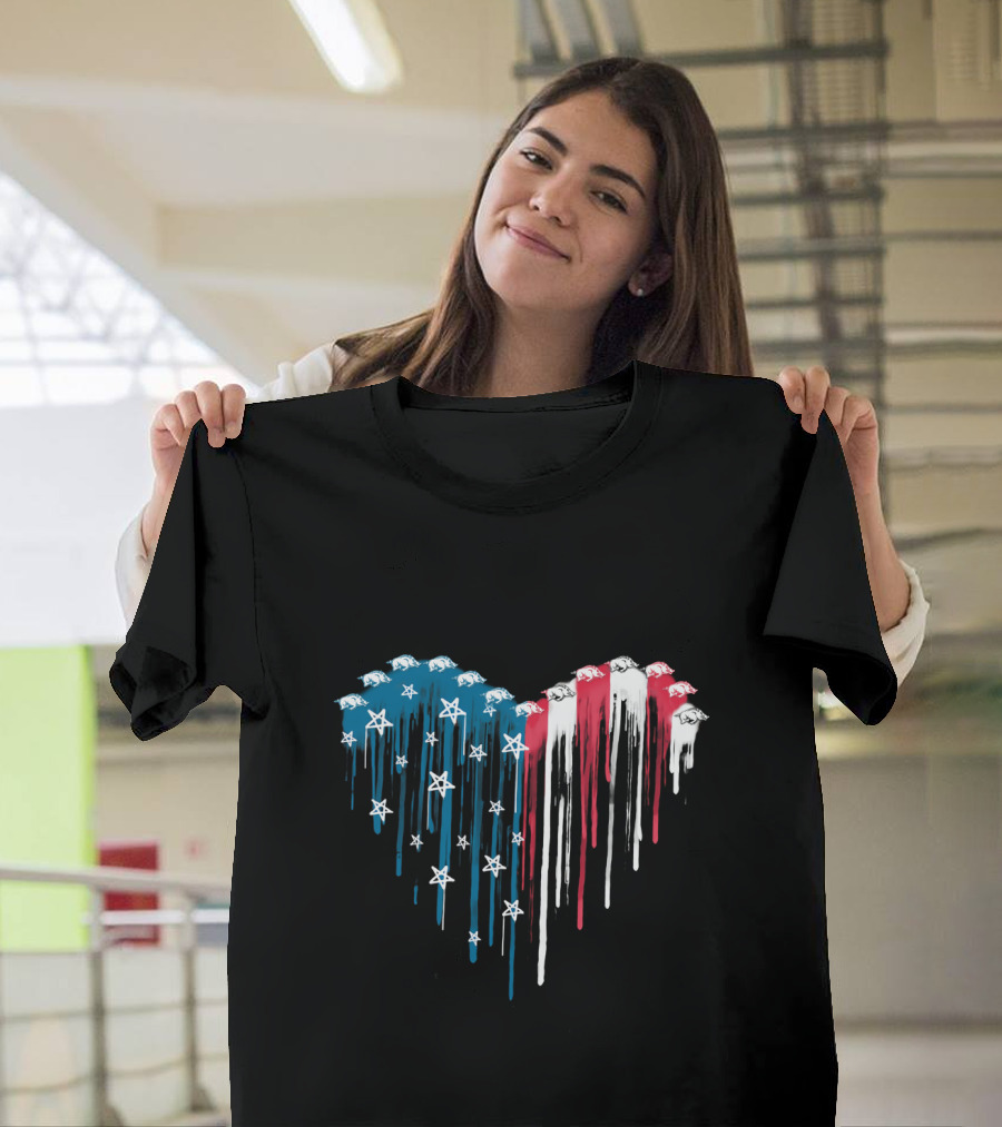 Arkansas Razorbacks Dripping American Flag Heart T-Shirt