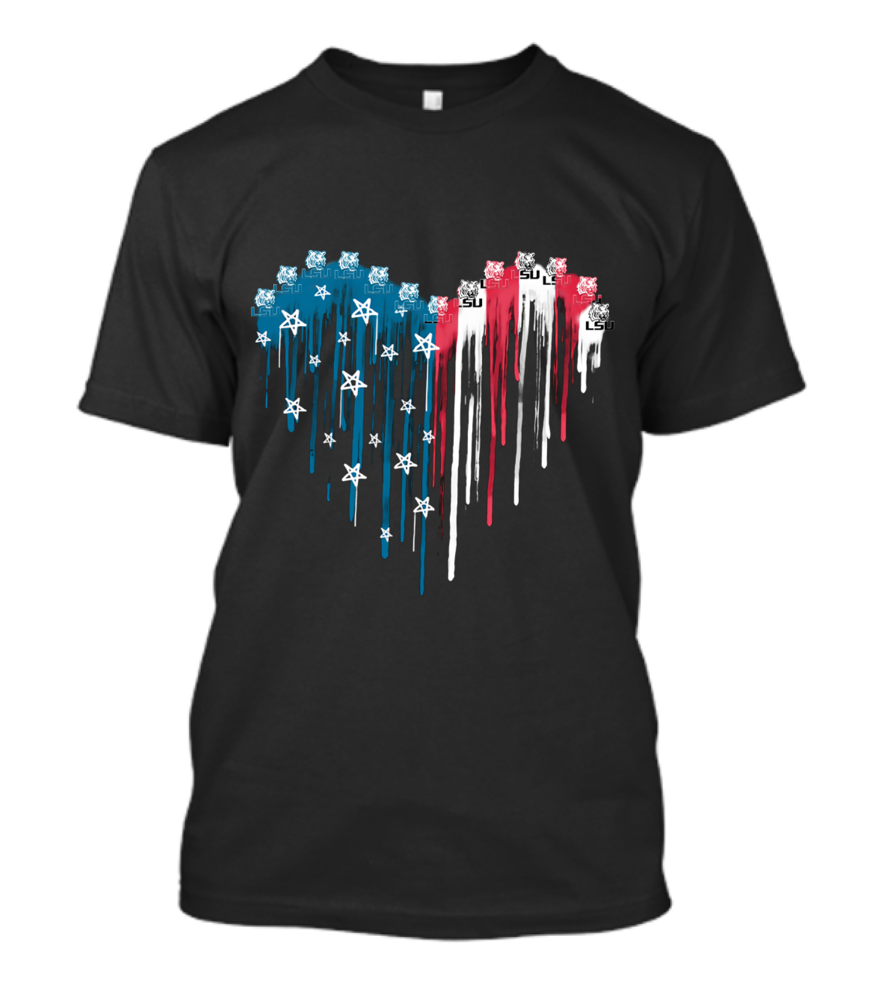 Lsu Tigers Heart American Flag Drips T-Shirt