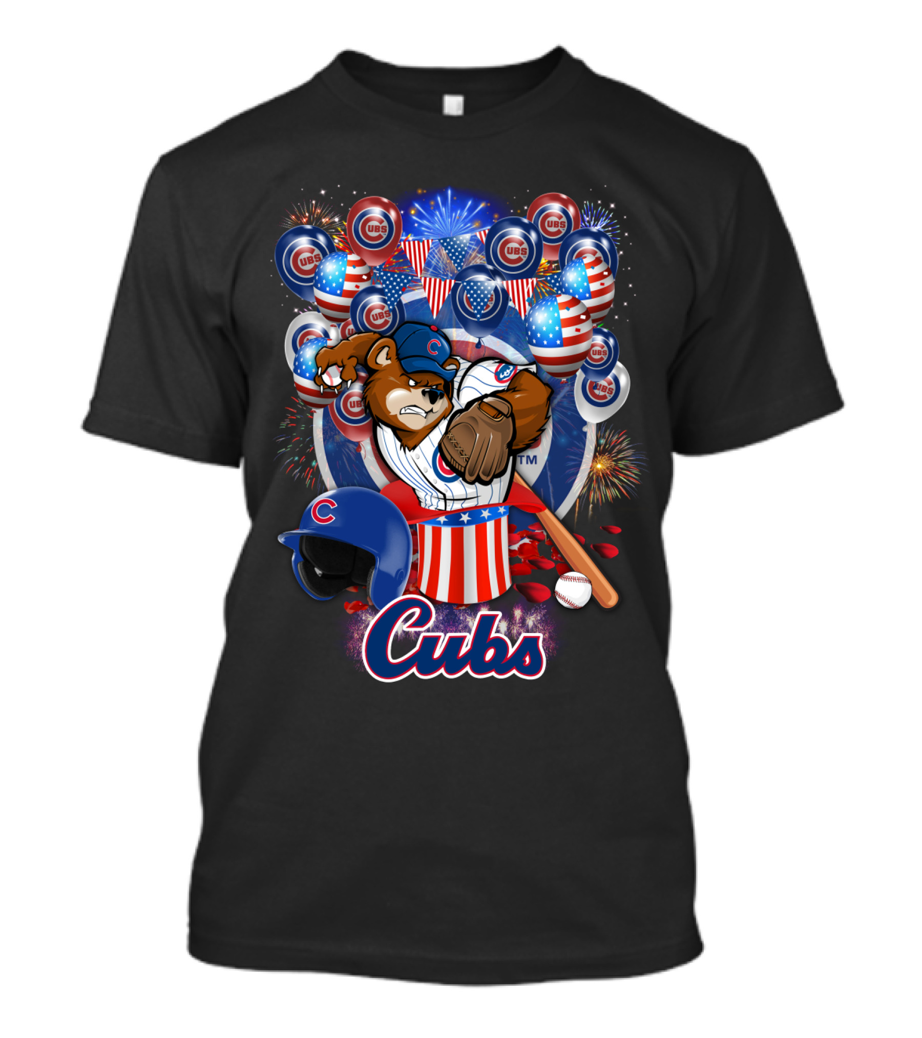 Mlb Chicago Cubs Fireworks Bear And Baseball Celebration T-Shirt