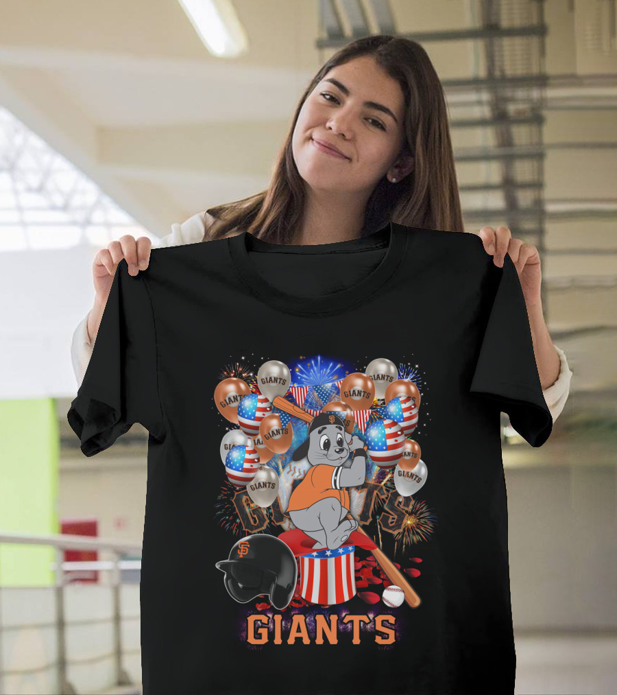 Mlb San Francisco Giants Fireworks Balloons Baseball Bat Helmet T-Shirt