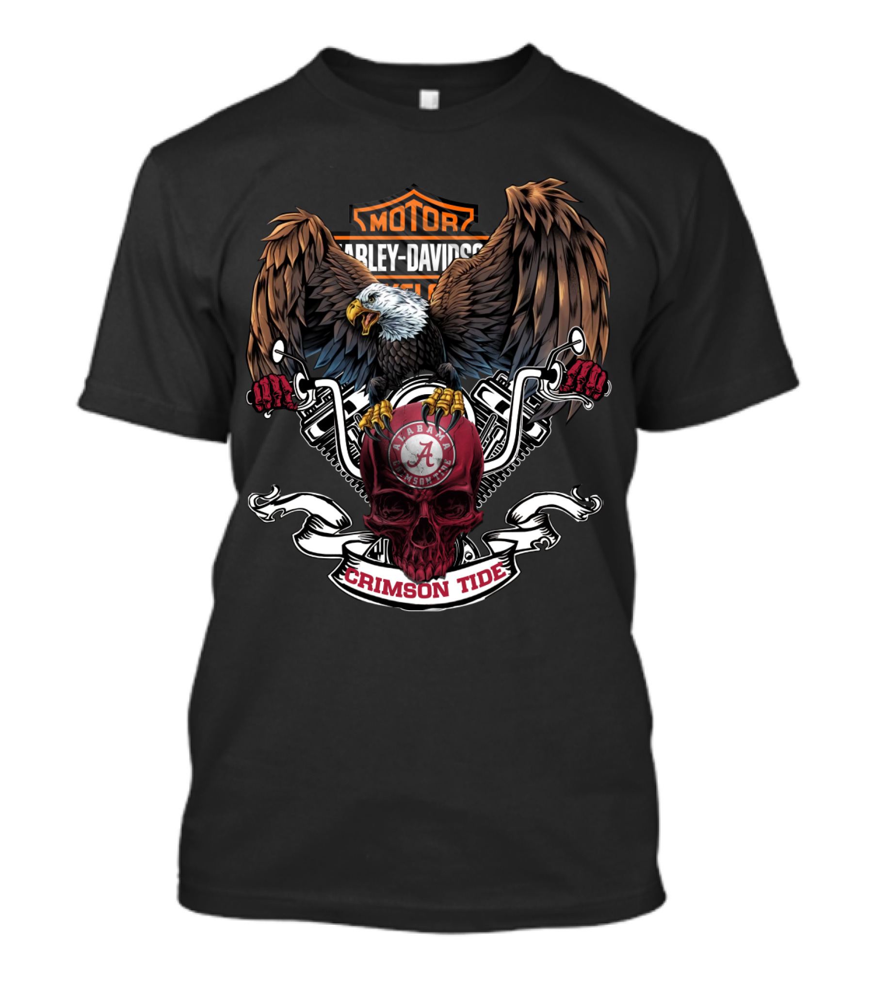 Harley Davidson Eagle Crimson Tide Alabama Skull T-Shirt