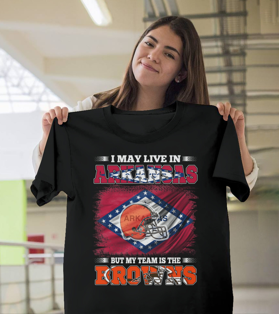 I May Live In Arkansas But My Team Is The Browns Football Helmet Flag T-Shirt