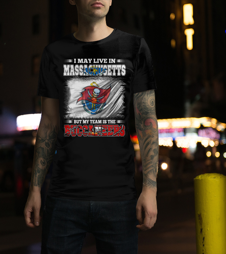 Massachusetts Resident Supporting Buccaneers With Flag And Skull T-Shirt
