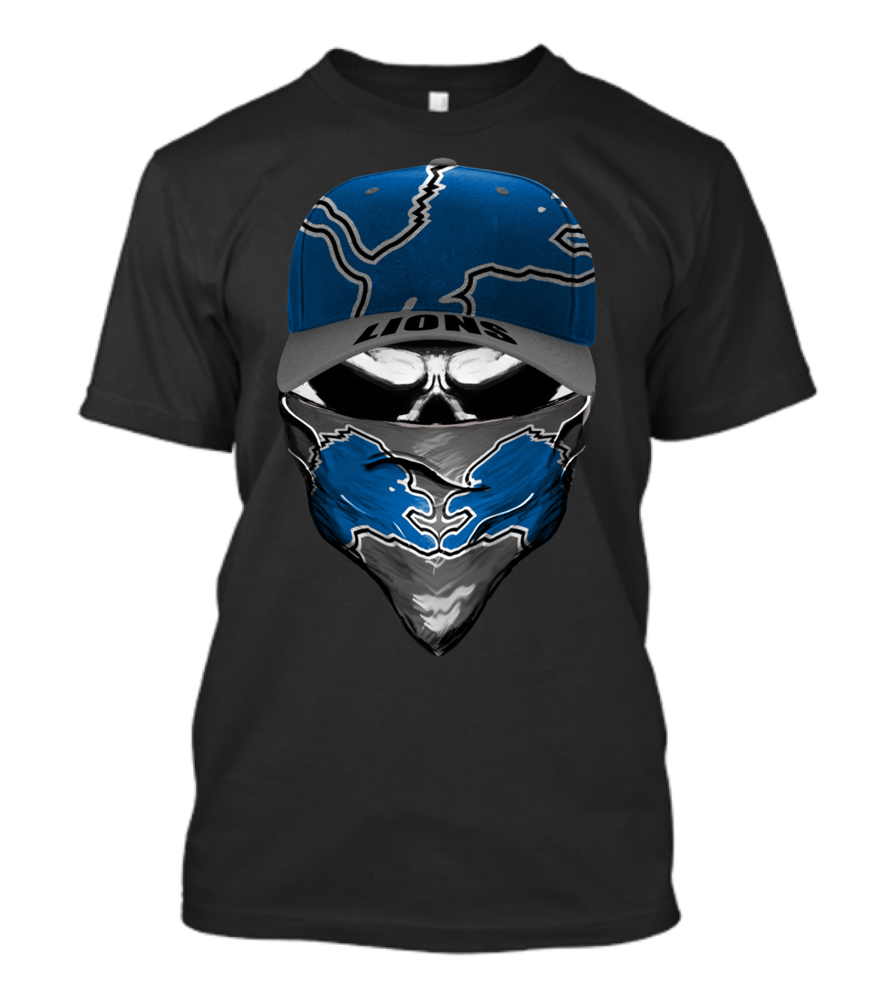 DETROIT LIONS LIONS Blue Skull Cap And Bandana T-Shirt