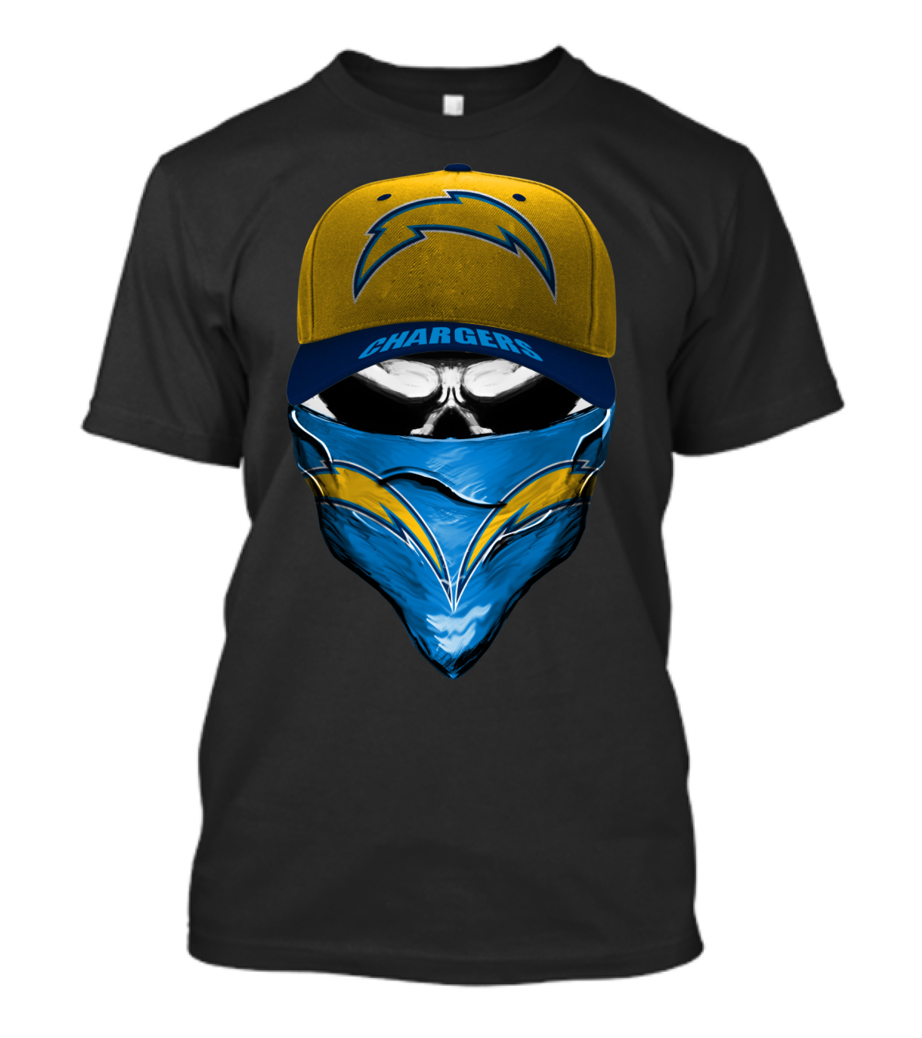 Los Angeles Chargers Skull Hat And Bandana T-Shirt