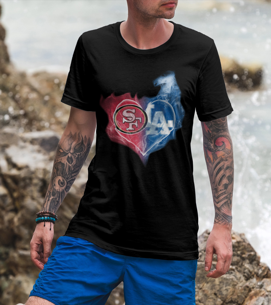 49ers SF And LA Dodgers Heart Fusion T-Shirt