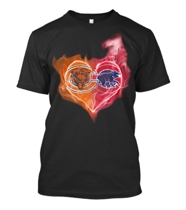 Chicago Bears Cubs Heart Fire Logo Fusion T-Shirt