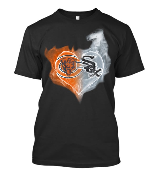 Bears White Sox Heart Logo Fire And Smoke Fusion T-Shirt