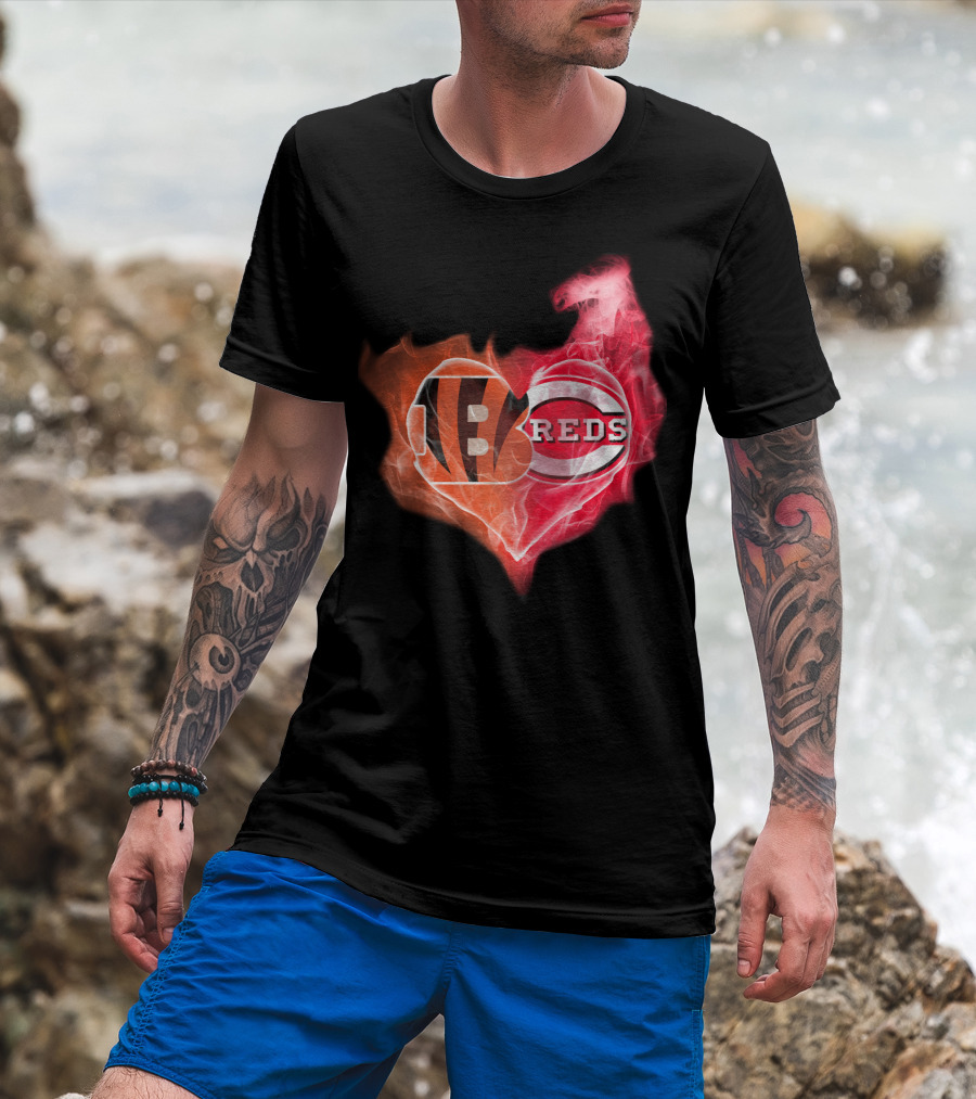 Bengals Reds Cincinnati Heart T-Shirt