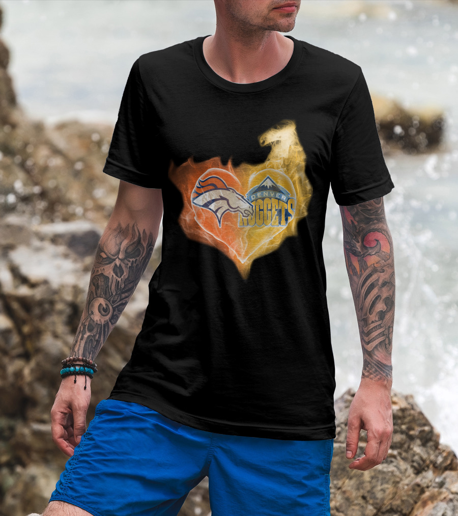 Denver Broncos Nuggets Heart Flame Fusion T-Shirt