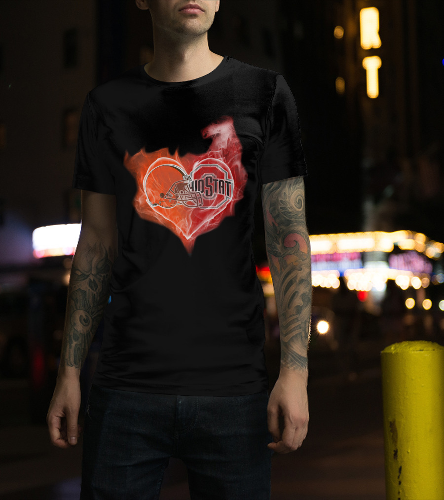 Browns Ohio State Buckeyes Flaming Heart T-Shirt