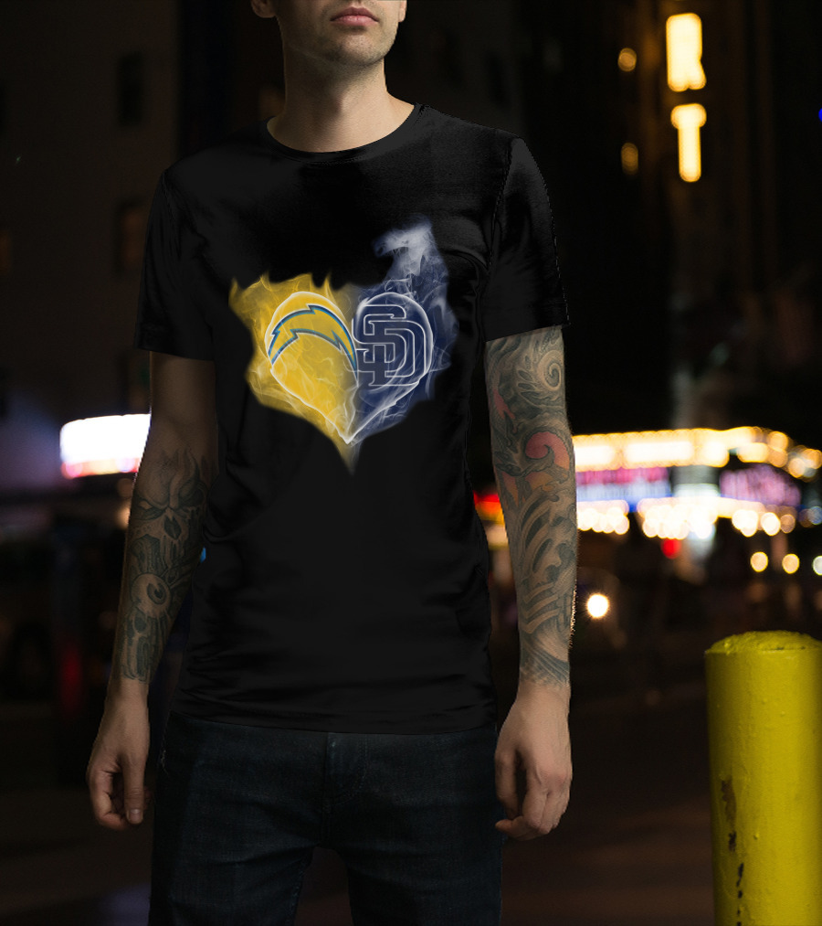 Chargers Padres Heart Symbol Collaboration T-Shirt