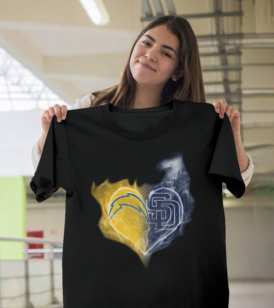 Chargers Padres Heart Symbol Collaboration T-Shirt