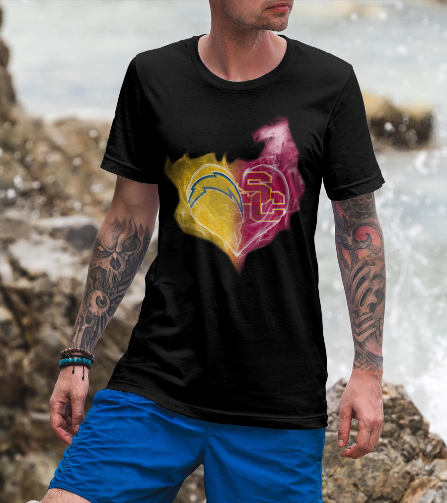 Chargers USC Trojans Heart Symbol Fusion T-Shirt