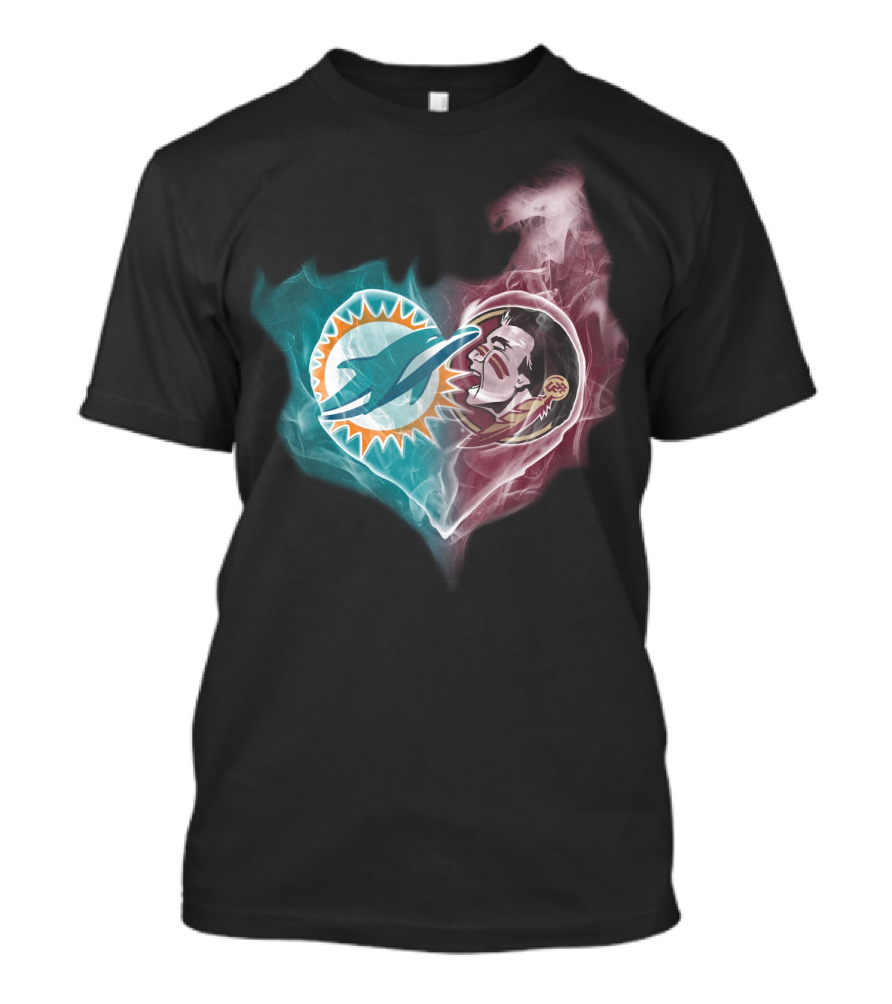 Miami Dolphins Florida State Seminoles Logo Heart Fusion T-Shirt