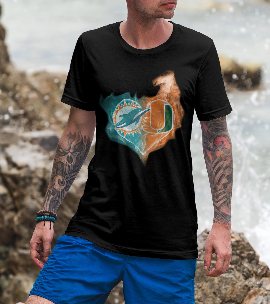 Miami Dolphins Hurricanes Heart Logo Fusion T-Shirt