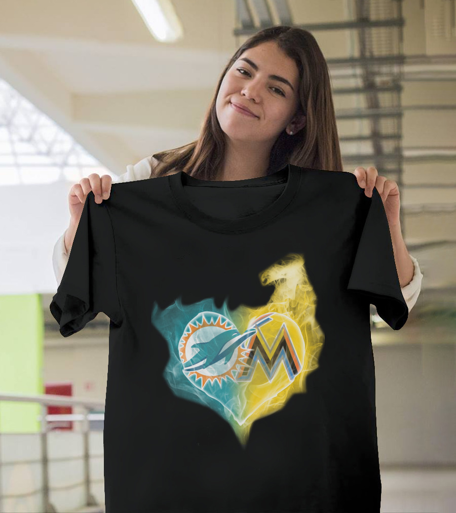 Dolphins Miami Marlins Heart Emblem T-Shirt