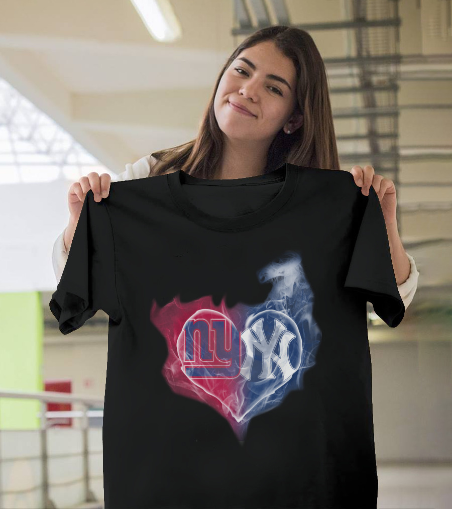 NY Giants NY Yankees Heart Smoke T-Shirt