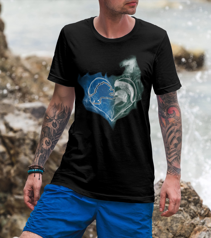 Detroit Lions Michigan State Spartans Heart Logo Fusion T-Shirt