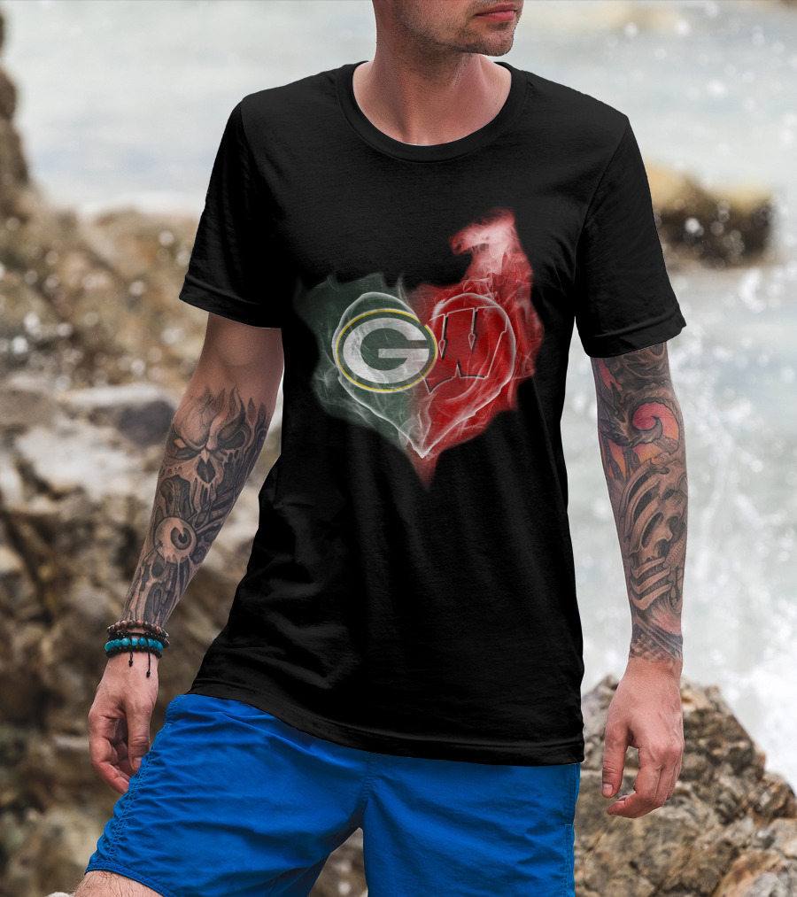 Packers Wisconsin Badgers G W Heart Fusion T-Shirt
