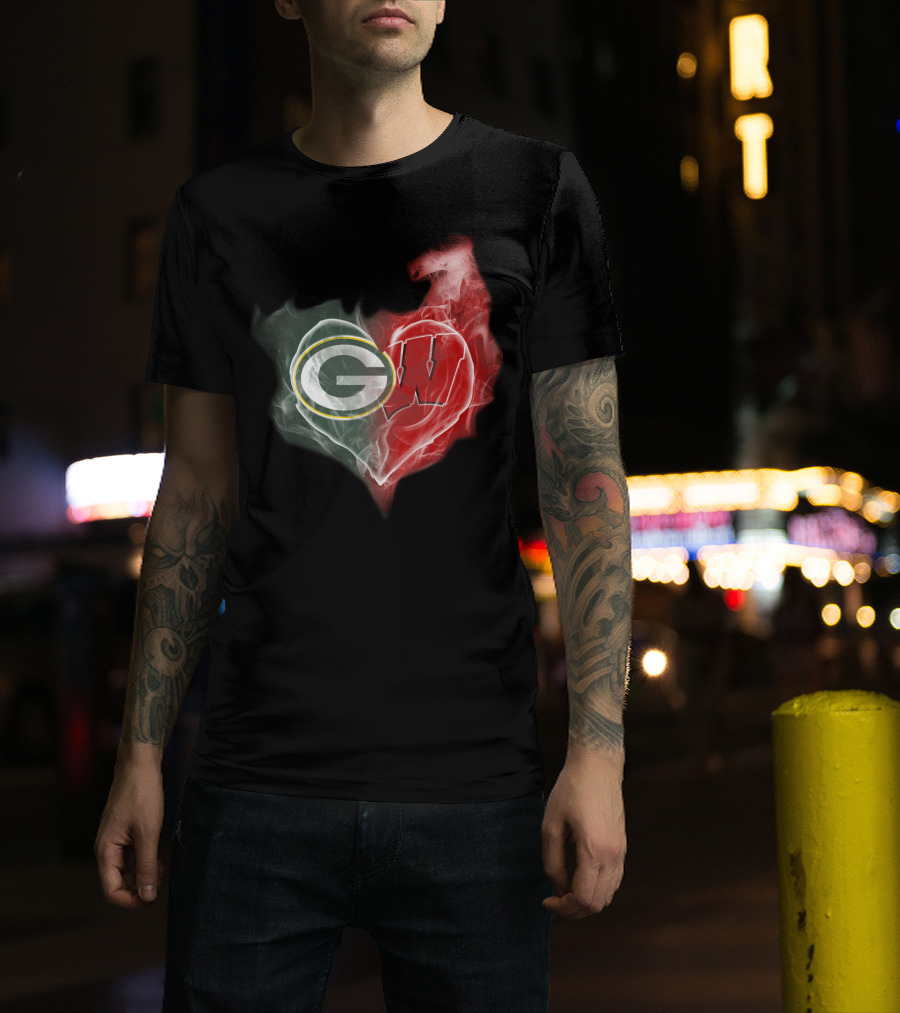 Packers Wisconsin Badgers G W Heart Fusion T-Shirt